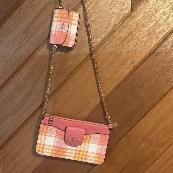 Coach Poppy Crossbody With Garden Plaid Print Gold/Taffy Multi - Picture 2 of 7